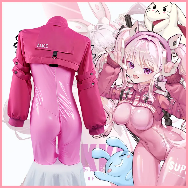 Game NIKKE Alice Cosplay Costume Wig Latex Jumpsuit Suit NIKKE：The Goddess of Victory Cosplay Halloween Costume for Women Comic