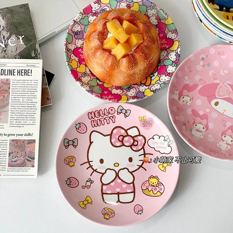 Sweet Hello Kitty My Melody Anime Kawaii Sanrio Ins Dish Plate Cute Cartoon Littletwinstars Dessert Tableware Gifts for Girls