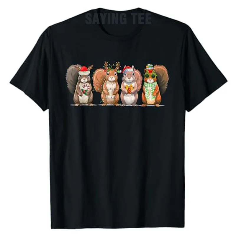 

Cute Christmas Squirrels Lights Xmas Costume Gifts Animal Squirrel Lover T-Shirt Humor Funny Holiday Family Pajamas Graphic Tees