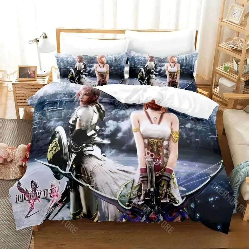 3D Printed FINAL FANTASY XIII-2 Anime Game Bedding Set for Boys Girls Duvet Cover Twin Queen King Full Single Double Sizes