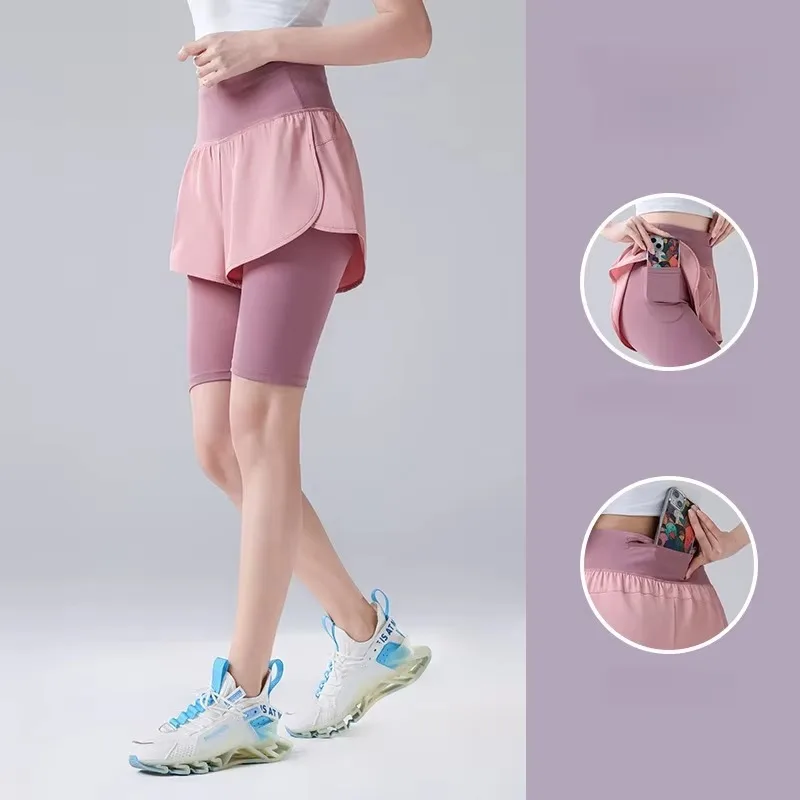 Women's High-Waist Summer Thin Five-Quarter Yoga Pants Abdomen Lifting Shorts for Fitness Sports Cycling Running Outerwear