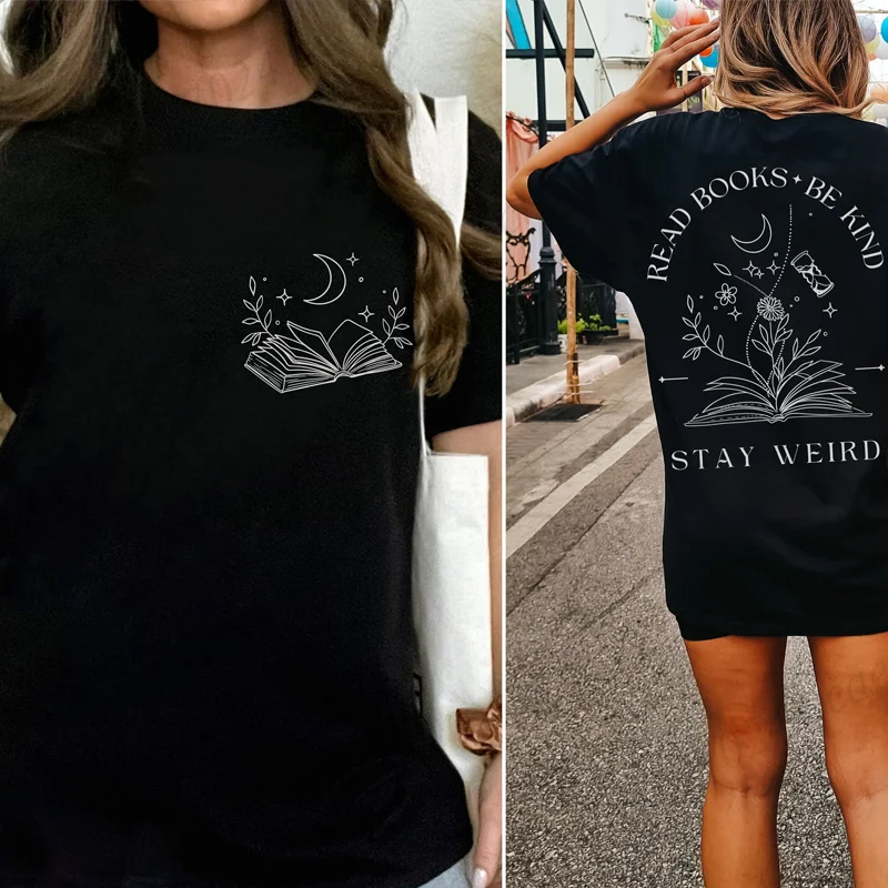 Bookish Tee Shirts for Women Read Books Be Kind Stay Weird Women's T-Shirts Short Sleeve Clothing Summer Fashion T-shirt Tops