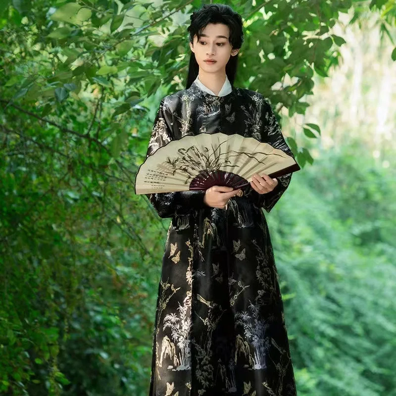 

Autumn Winter Round Neck Robe New Chinese Style Taoist Robe Boy Cosplay Clothing Retro Gold Woven Hanfu Dress Men's Tang Dynasty