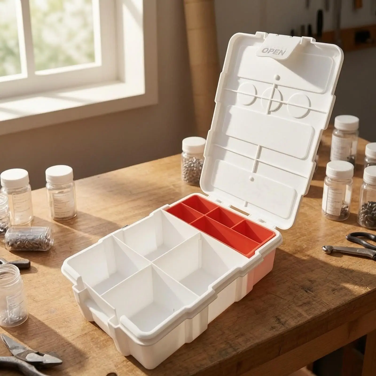 Plastic Component Storage Case with Hinged Lid Desktop Organizer Box for Small Parts Hardware Sorting