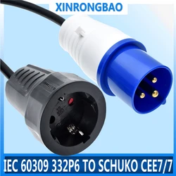 IEC 60309 332P6 a Schuko CEE7/7 presa, collegare la spina Schuko al cavo di alimentazione della presa 332C6, IP44,0.5M/1M/2M/5M ....