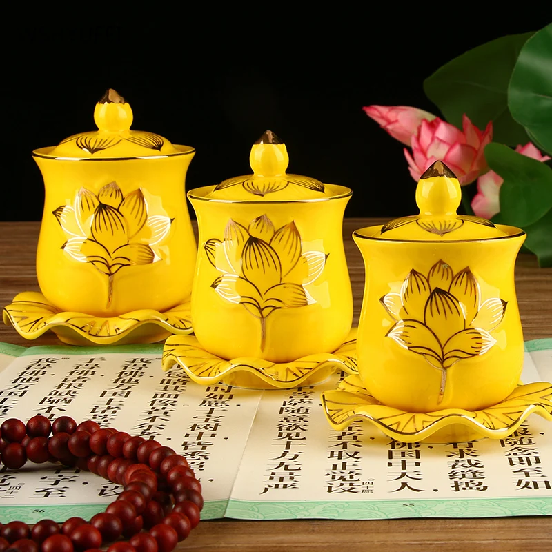 Yellow nasturtium water supply cup Holy water cups Guanyin Buddha Front of the Buddhist temple Lotus Buddhist temple ornaments