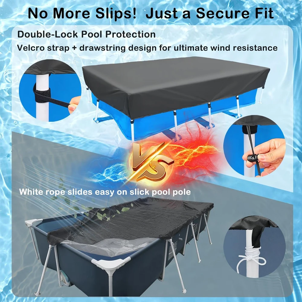 Durable 210D Rectangular Swimming Pool Cover, Rain Dust Protection for Above Ground Frame Pools Outdoor Garden Square Pool Cover