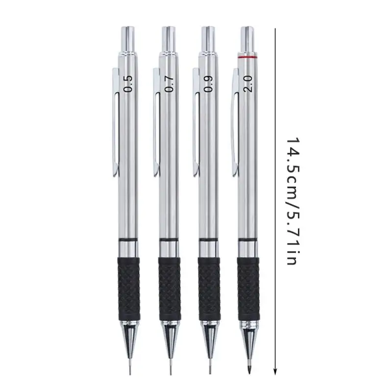 0.3/0.5/0.7/0.9Mm Metal Mechanical Pencil Set, Anti-Slip Grip, Precision Sketch Pencils, Durable, Ideal for Artists & Office Use
