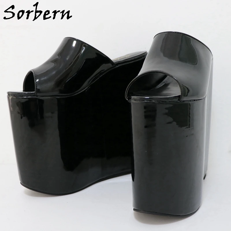 Sorbern Black 20Cm Comfortable Women Slippers Open Toe Slip On Thick Platform Slip On Summer Shoes Big Size Custom