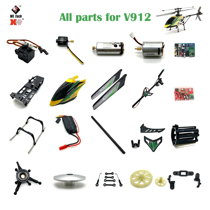 Wltoys V912 RC Helicopter Accessories Blade Gear Brushless Motor Flybar Rod Rotor Head Canopy ESC Board Servo For V912 Parts