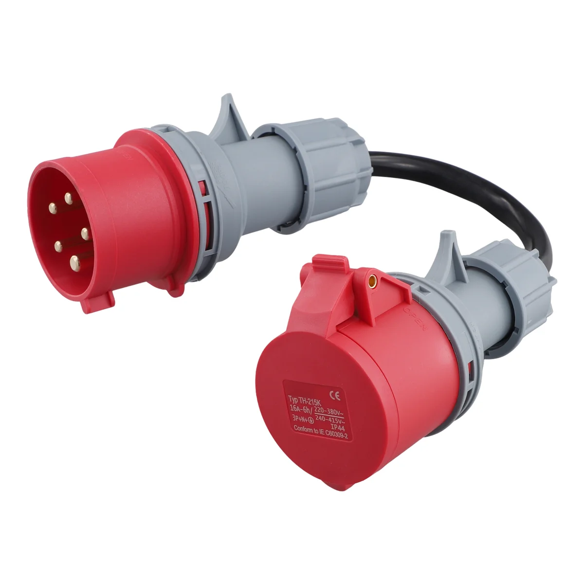 5 Pin Red 32A Male to 16A Female CEE-Adapter Gen Ev Charger Extension Cord Connector 400V Outlet