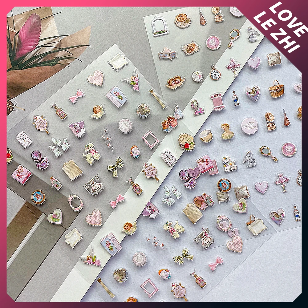 1Pcs 5D Exquisite Retro Courtyard Style Nail Art Accessories Diy High Quality Picture Frame Mirror Animals Cute Nails Stickers