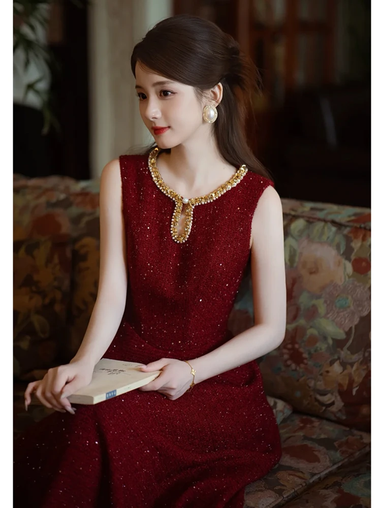 

Red Wedding Dr Svel Long Evening Gown for Bride Faionable Registry Return Home Outfit KTV Wedding Cany Par