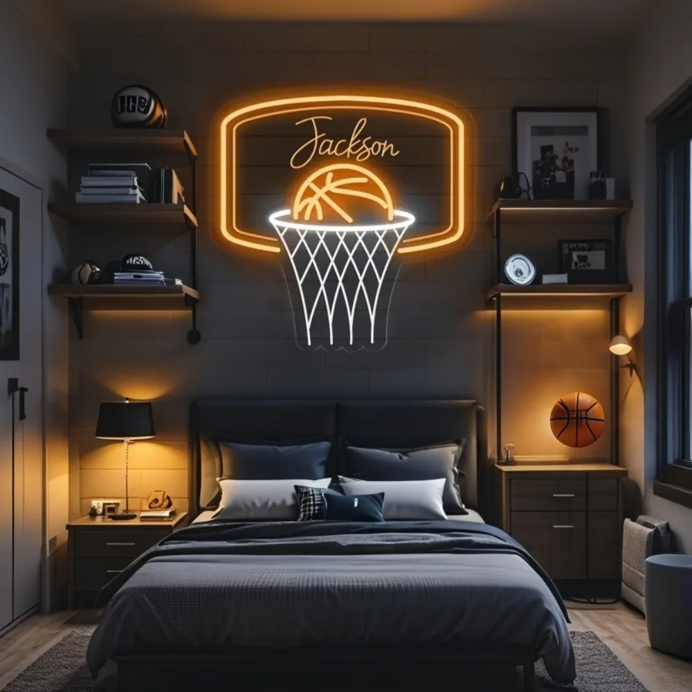 Custom Basketball Neon Sign For Kids Name, Boy's Bedroom Nursery Home Wall Decor, Personalized Gift for Kids, Basketball Gifts