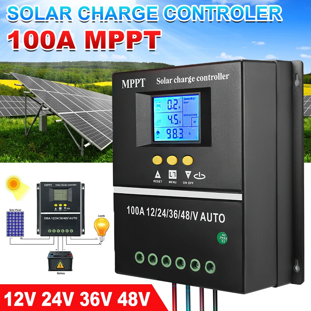 100A MPPT Solar Charge Controller 12V/24V/36V/48V LCD Dual USB Solar PV Battery Quick Charger Auto Controller Regulator Tools