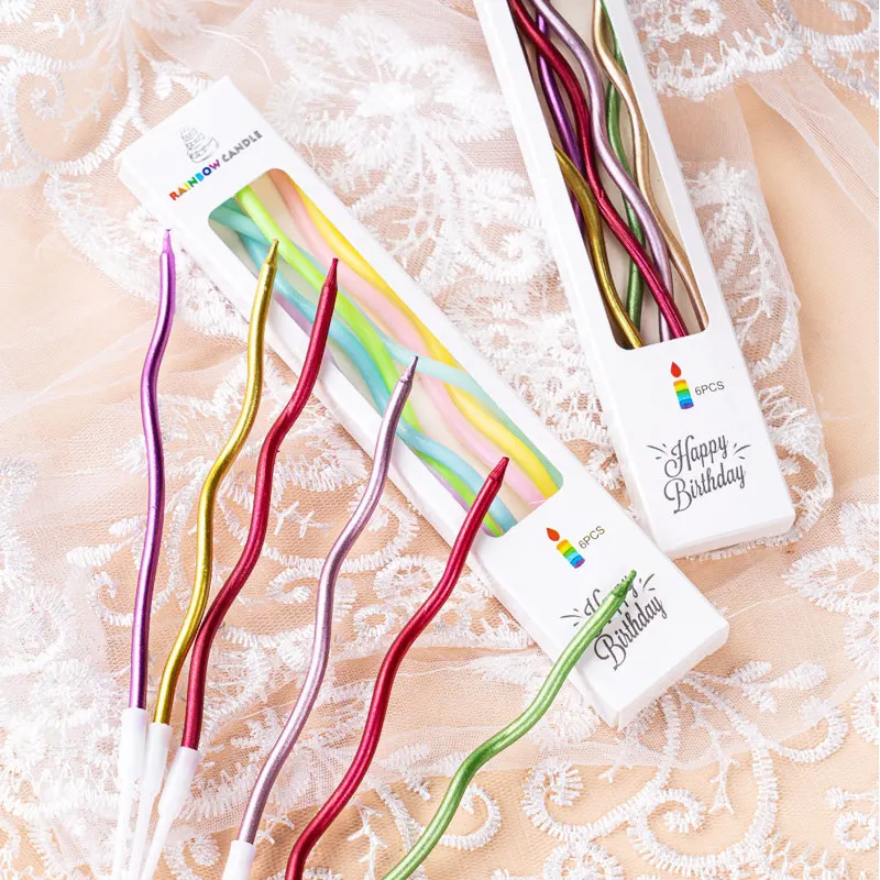 6PCS Geburtstag Kurve Kerze Bunte Gold Farbe Silber Faden Kuchen Kerze Kuchen Topper Hochzeit Party Dekoration für Erwachsene Kinder
