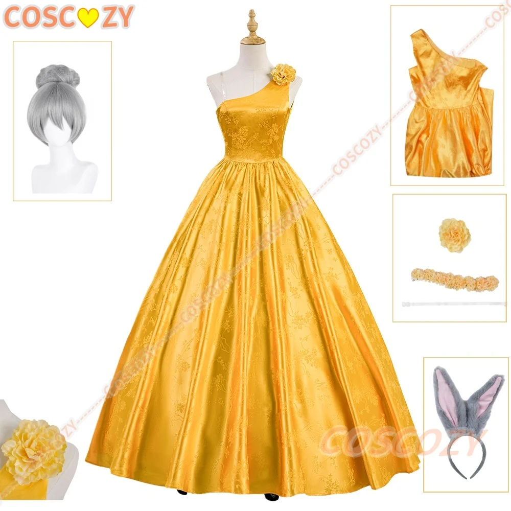 

Костюм для косплея Джуди Хопс с героями мультфильмов, парик Джуди, костюм для косплея, желтое платье, кринолин для Хэллоуина, танцевальной вечеринки, Джуди, ролевая игра