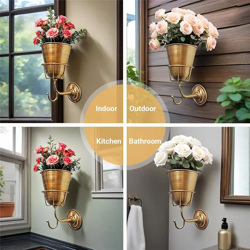 مزهرية حائط A26F مع زارع حائط حديدي يتميز بخطاف متعدد الاستخدامات وحامل نباتات داخلي/خارجي مناسب للتدفق الحي أو الاصطناعي #4