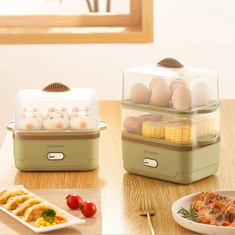 350 W Eierkocher, mehrschichtig, für Schlafsaal/Zuhause, Frühstücksmaschine, Multifunktions-Ei-Dampftopf mit heißer Quelle, automatische Abschaltung, Eierdampfer