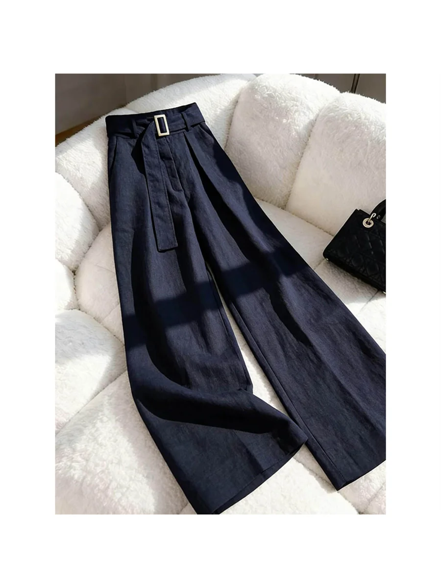 High Waist Wide Leg Pants Women's Loose Drapey Slimming Blue Fashionable Casual Trousers Spring 2026 New Style Cleanfit