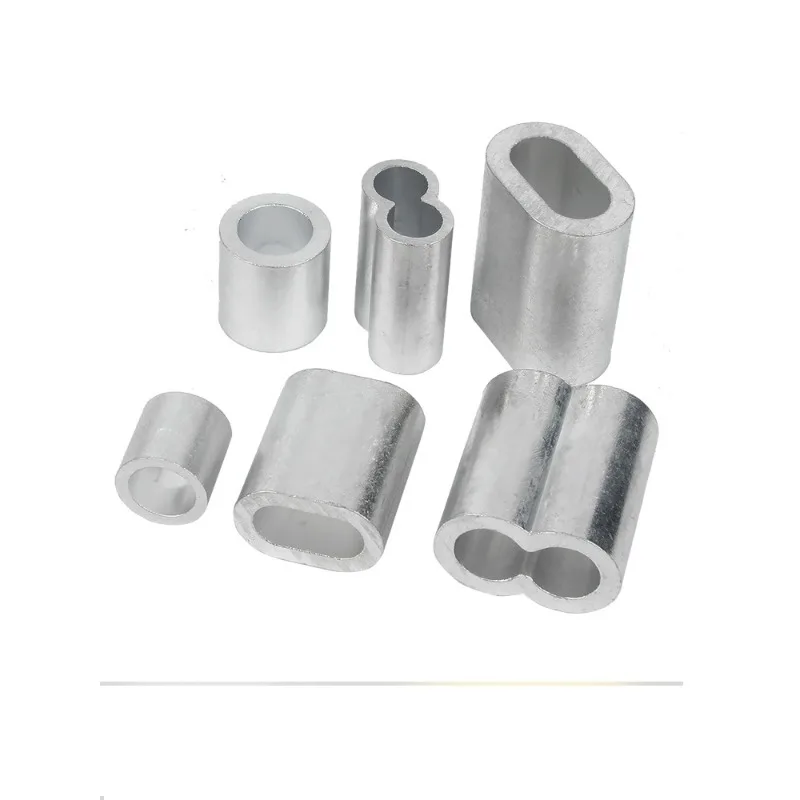 アルミ製M0.5-M20ケーシングワイヤーロープフェルールケーブルタイ、アルミ製圧着スリーブ、楕円/二穴/丸型クリップワイヤーロープクランプワッシャー