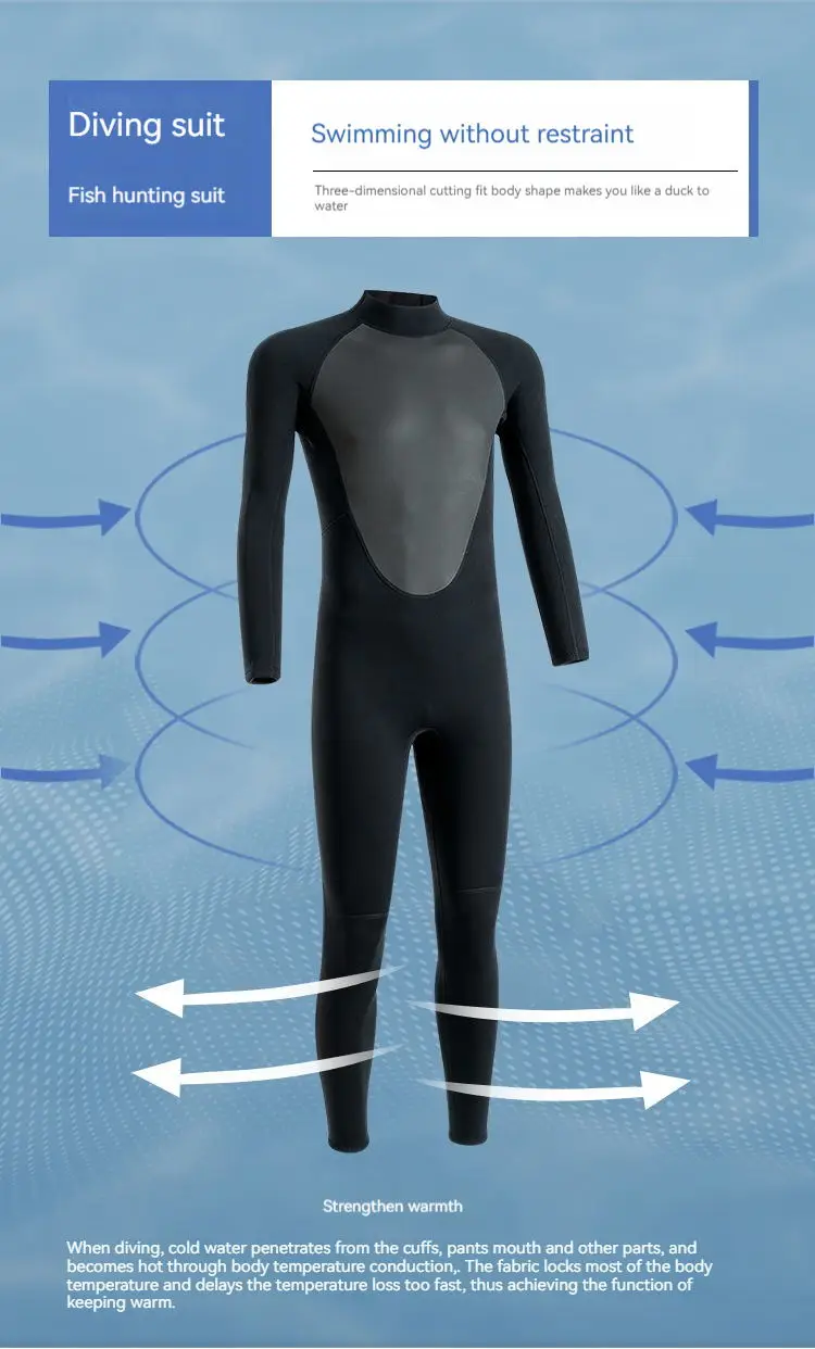 Neopren-Neoprenanzug für Herren, Tauchen, voller Anzug, Speerfischen, Badebekleidung, Schnorcheln, Surfen, einteiliges Set, Winter, warm halten – Detail 17