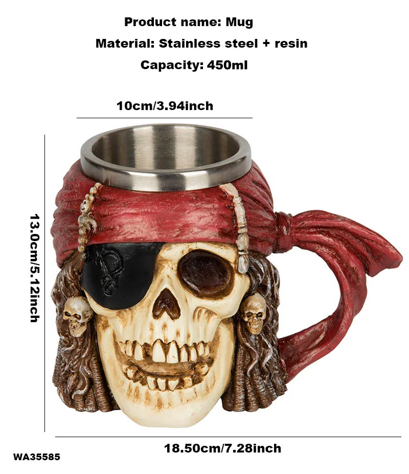 Stainless Steel 3D Resin Corsair Cups and Mugs Copo Tankard Beer Big Capacity Cup Caneca Middle Ages Viking Pirate Coffee Mug