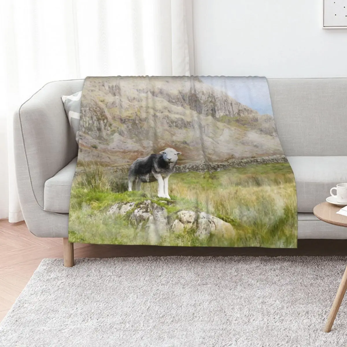 Herdwick Sheep Landscape Watercolour Photograph Throw Blanket Large Decorative Throw Blankets Sofas Of Decoration Loose Blankets