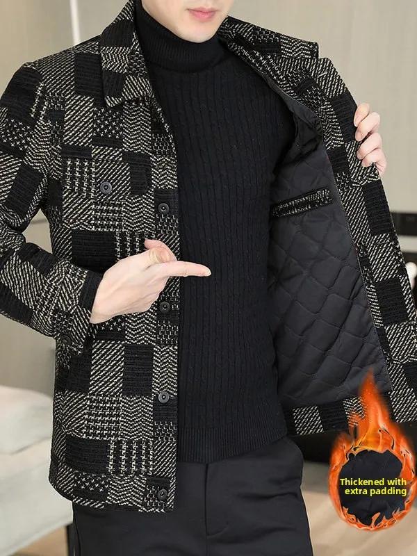 

2025 Men's Woolen Jaet ort Thiened Casual Korean Sle Autumn Winter Faionable Polyester Fiber Stand Fit Coat