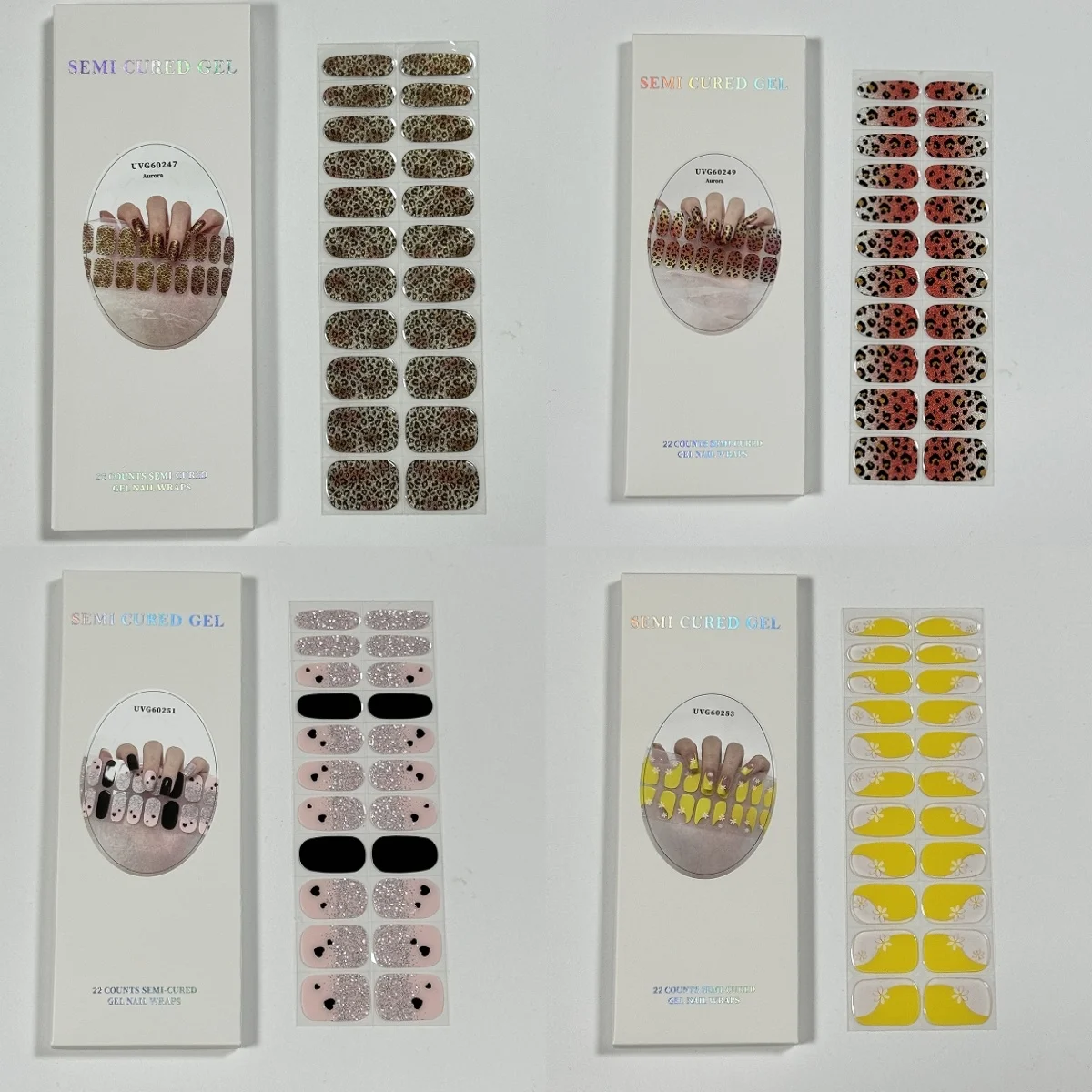 22Tips UV Semi-Cured Gel Nail Sticker Waterproof Long LastingSelf Adhesive Manicure Full Cover Gel Nail Stickers UV Lamp Need