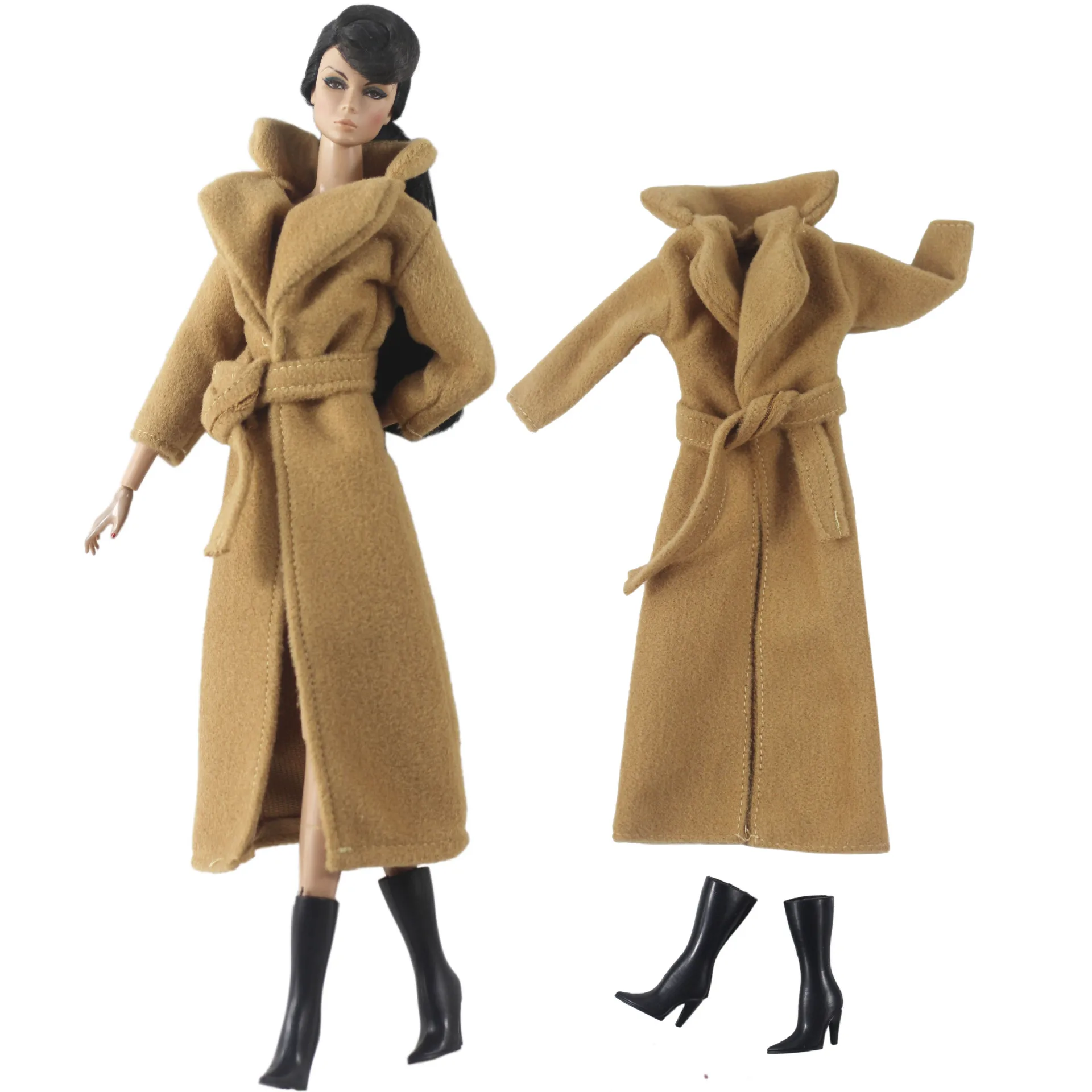 1 Set Woolen Overcoat Belt and Boots set model For 11.5inches 30cm In Doll  Gifts And Collections,