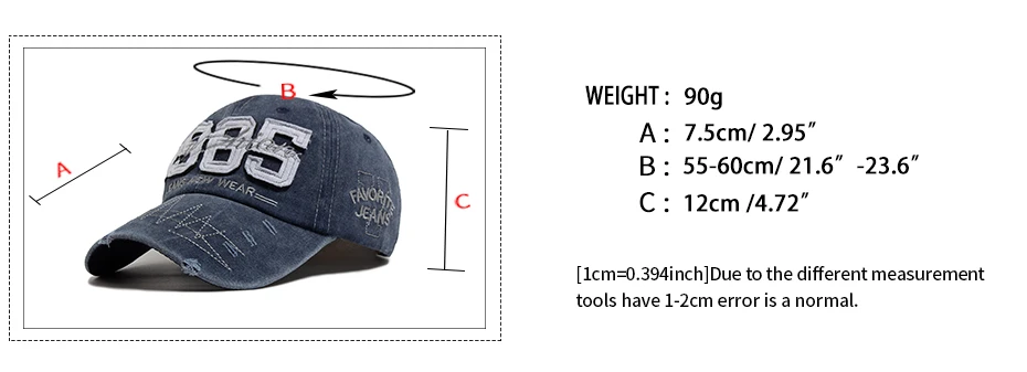 Big Digit 1985 Baseball Cap Stickerei Vintage gewaschene Baumwolle Männer Snapback Mode Visier Hip Hop Hut verstellbar für Frühling Autum – Detail 3