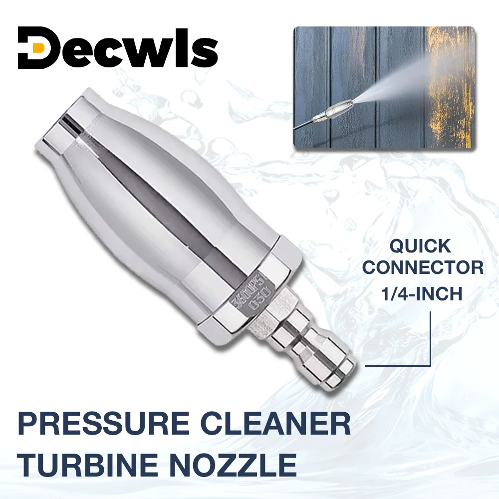 

3600PSI High-Pressure Washer Turbine Nozzle, 360° Rotating, 1/4-Inch Connect Fitting, 3.0 Orifice, For Car Patio Floor Cleaning