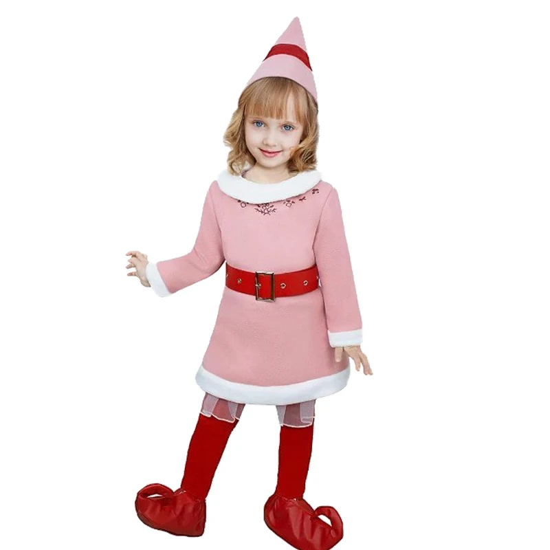 Il costume da elfo di natale per bambini nuovi autunnali suona le prestazioni di attività del costume di natale rosa della ragazza di natale di Halloween.