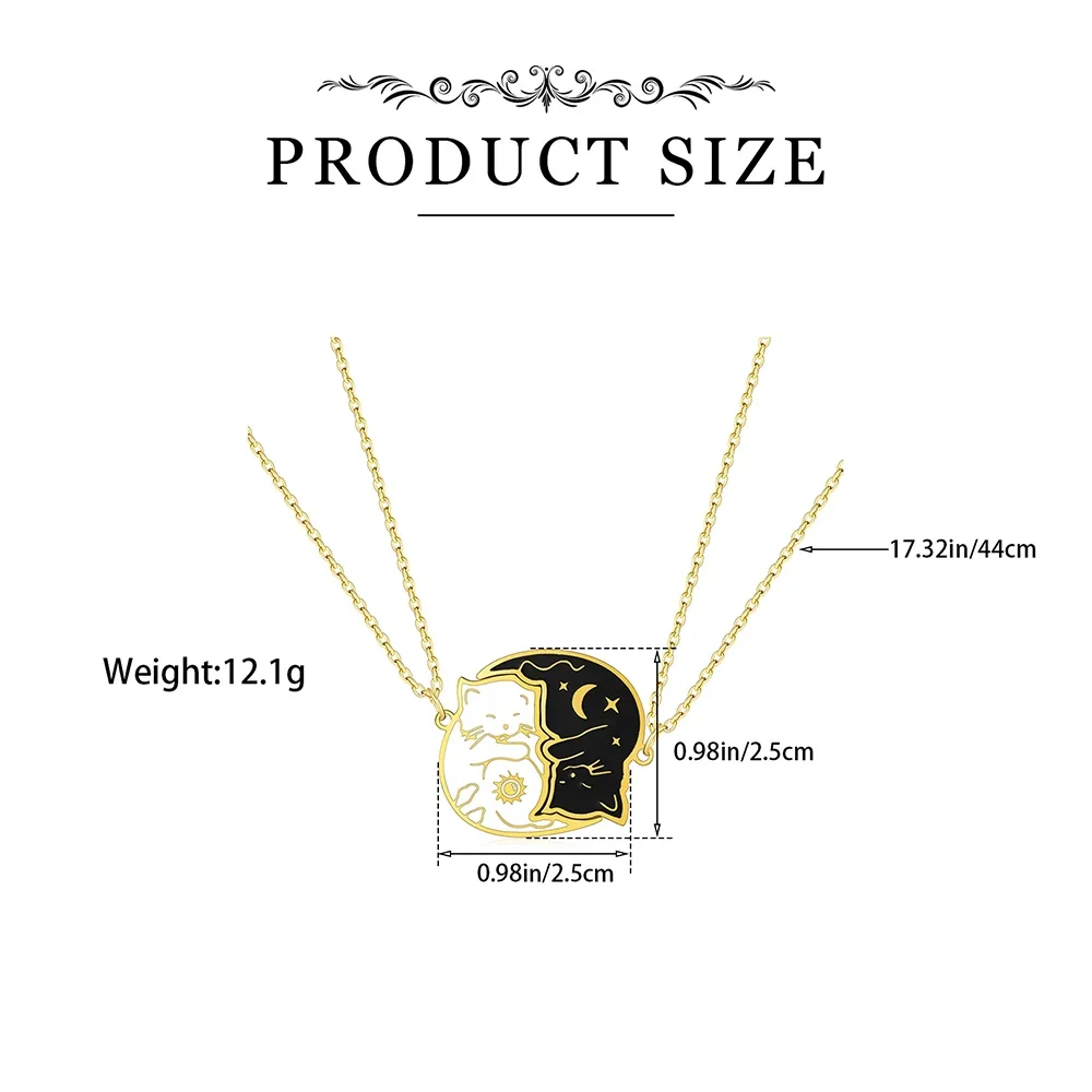 Best Friend Yin Yang Cat Necklace Stainless Steel Pendant BFF Friendship Love Jewelry for Women Girls Gifts