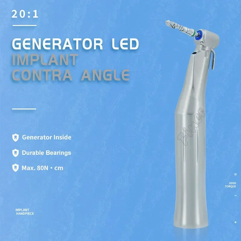 Dental Implant Contra Angle Handpiece with LED LED Speed Reduction Against Implant Angle 20/1 for LED SG20 Implant Surgery