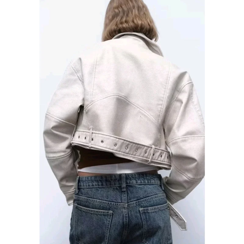 جديد الخريف المرأة طويلة Sve بولي Leather الجلود الطيار Jaet معطف الوجه طوق سستة Sle فضفاضة تناسب ألياف البوليستر تخفيف Sle