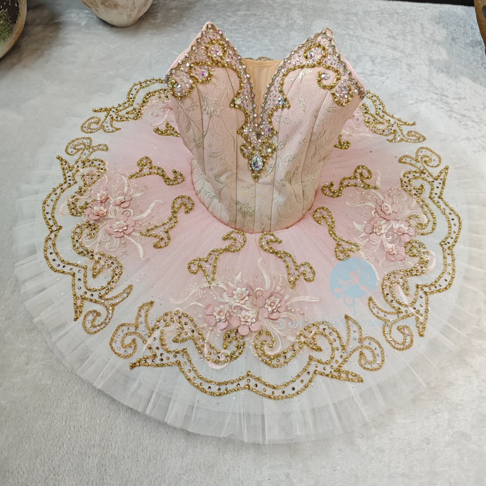 

High-end custom pink ballet TUTU flower fairy sleeping beauty adult children's performance competition uniform tailored