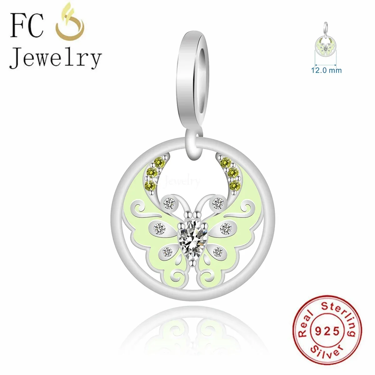 Fit Original Pan Charm Bracelet 925 Sterling Silver Green Butterfly Specimen Spread the Wings Bead For Making Women Berloque