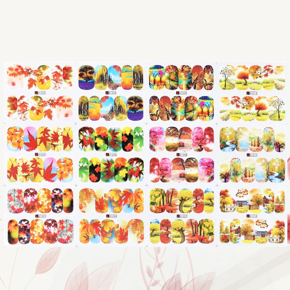 3 Sets Autumn Manicure Stickers Maple Leaf Nail Decals Nail Pastes DIY Manicure Supplies