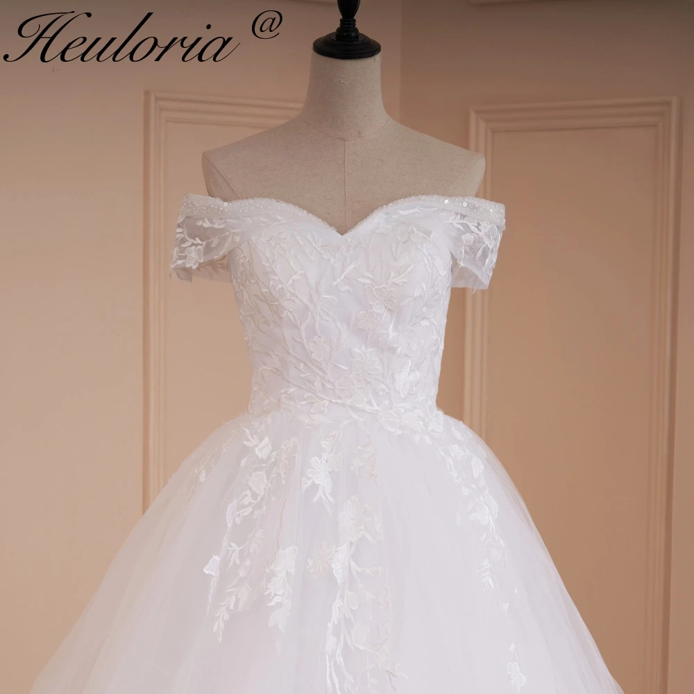 HEULORIA princess wedding dress off shoulder crystal beading lace applique bride dress plus size robe de mariee