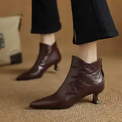 2026 Spring Vintage Pointed Toe Women Ankle Boots Fashion Thick Heel Shoes Concise Short Botas De Mujer