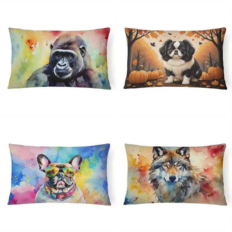 Watercolor Gorilla Lumbar Pillow Cover Suitable For Sofa Bedroom Car Pillow Cover Cushion Rectangular Back Cushion