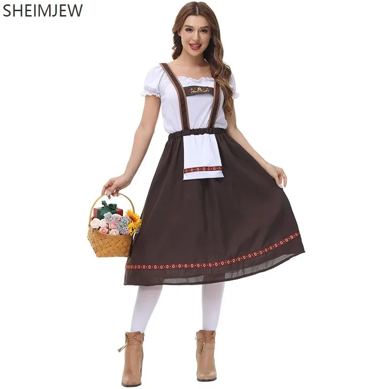 

German Oktoberfest Bavarian Beer Woman Dress Stage Performance Khaki Tavern Maid Beer Maid Role Play Suspenders Costume Suit
