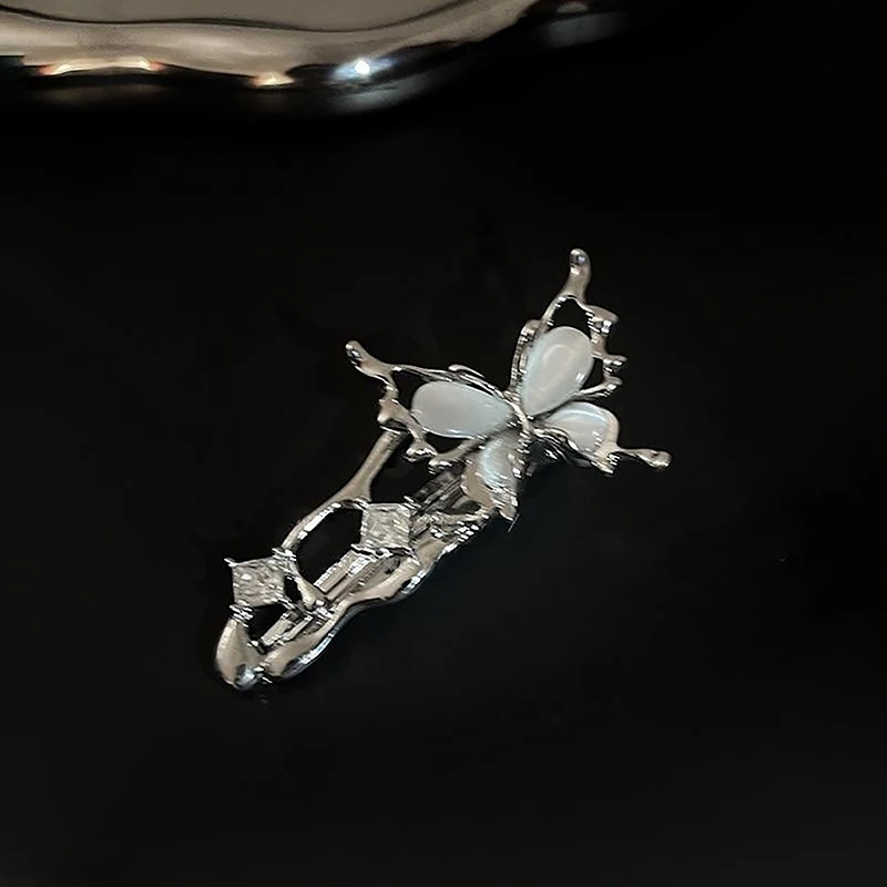Irregular Liquid Metal Duckbill Hairpin Butterfly Zircon Hair Clips Fashion Personality Bangs Clip For Women Hair Accessories