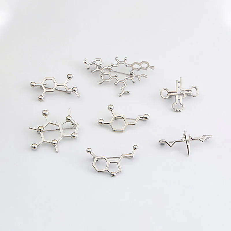 1Pc Funny Caffeine Adrenaline RNA ECG Molecule Structure Bag Brooch Pins Lapel Badge Students Kids Friends Jewelry Gift