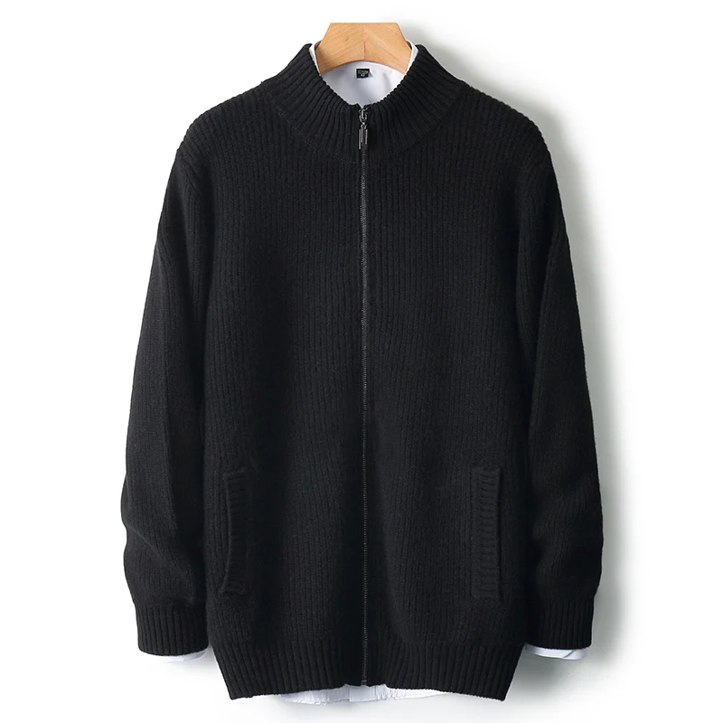

Fashion 100% Merino Wool Half-Turtleneck Casual Solid Color Cardigan Sweater Cashmere Basic Soft Clothing Comfort Warm Top