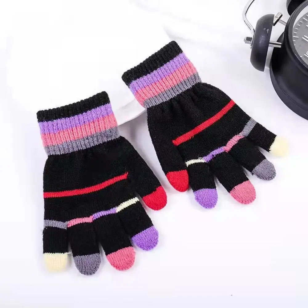 Stripe Baby Mittens Winter Warm Kids Baby Girls Gloves Knitted Children Mitten Winter Gloves Kids for 4-8 Years