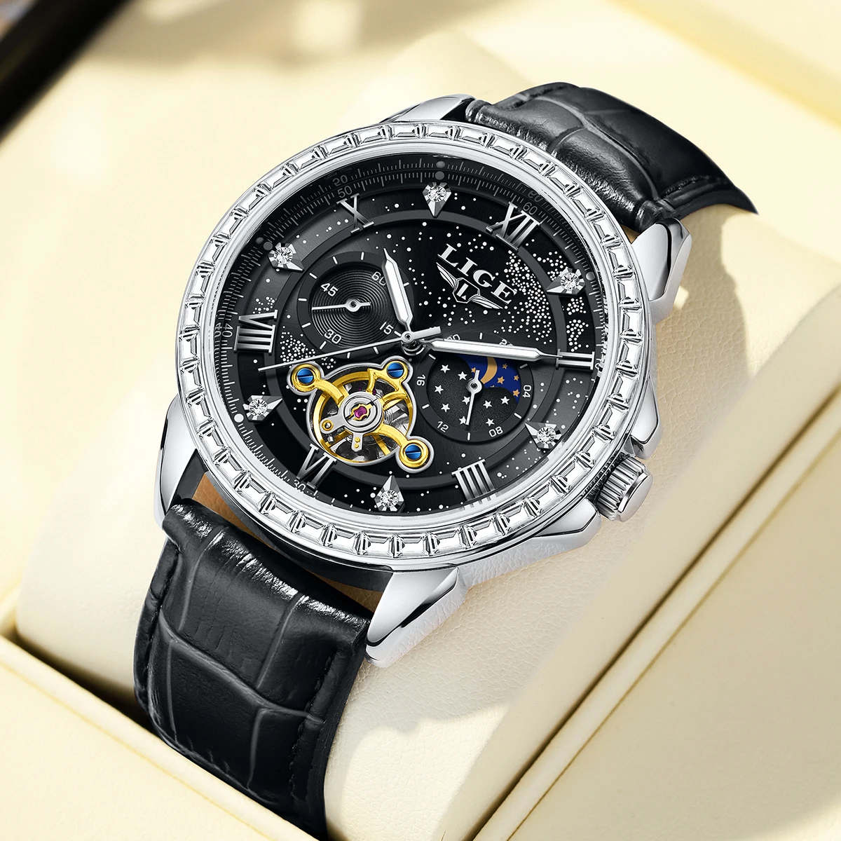 

Новые LIGE бизнес водонепроницаемые роскошные мужские механические часы с хрустальным ободом лучший бренд часы для мужчин автоматические наручные часы с фазой Луны