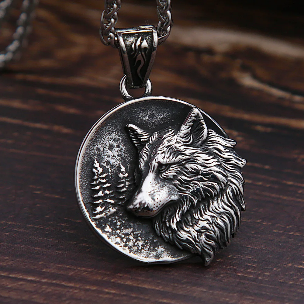 Mężczyźni Vintage Viking Wolf Wisiorek Naszyjnik Punk Street Rock Nordic Naszyjnik ze stali nierdzewnej Odin Wolf Head Biżuteria modowa